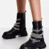 Flash Sale 👏 Public Desire Restrain Chain Detail Chunky Sole Ankle Boot In Black For Women 🌟 -Outlet Women's Public Desire Store unnamed file 3655