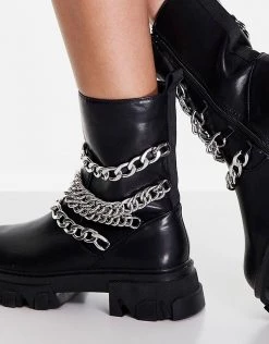 Flash Sale 👏 Public Desire Restrain Chain Detail Chunky Sole Ankle Boot In Black For Women 🌟 -Outlet Women's Public Desire Store unnamed file 3657