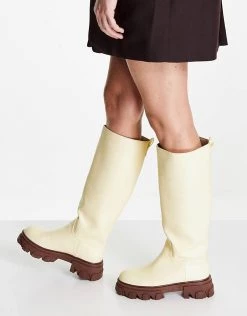 Budget ⌛ Public Desire Elena Knee High Chunky Sole 🥾 Boots In Butter For Women 🧨