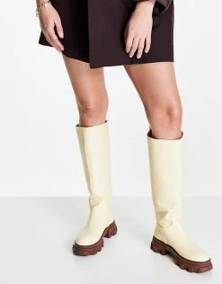 Budget ⌛ Public Desire Elena Knee High Chunky Sole 🥾 Boots In Butter For Women 🧨 -Outlet Women's Public Desire Store unnamed file 3662