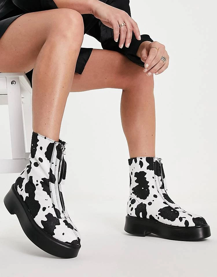 Cheap ✨ Public Desire Leonie Hunky Sole Zip Through Ankle Boot In Cow Print For Women ✔️ 6 Cheap ✨ Public Desire Leonie Hunky Sole Zip Through Ankle Boot In Cow Print For Women ✔️ - Image 4