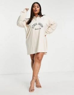 Outlet 😀 Public Desire Curve Fitness Season Polo T-shirt Sweat 👗 Dress In Cream For Women Ecru 🧨 -Outlet Women's Public Desire Store unnamed file 367