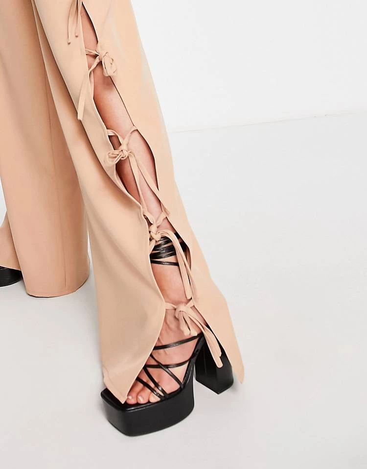 New ❤️ Public Desire Wide Leg Tie Side Trousers In Stone For Women ⌛ 5 New ❤️ Public Desire Wide Leg Tie Side Trousers In Stone For Women ⌛ - Image 4