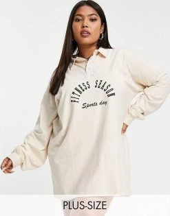 Outlet 😀 Public Desire Curve Fitness Season Polo T-shirt Sweat 👗 Dress In Cream For Women Ecru 🧨 -Outlet Women's Public Desire Store unnamed file 369