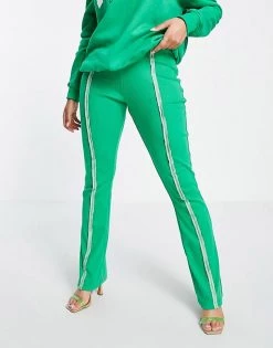 Coupon 👏 Public Desire Flared Rib Trousers In Green For Women Shamrock ❤️