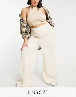 Flash Sale 👏 Public Desire Curve Wide Leg Joggers With Sheered Waist Co Ord In Ecru For Women Eggshell 🔔