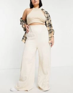 Flash Sale 👏 Public Desire Curve Wide Leg Joggers With Sheered Waist Co Ord In Ecru For Women Eggshell 🔔 -Outlet Women's Public Desire Store unnamed file 3745