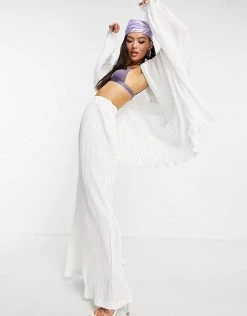 Brand new 🤩 Public Desire Plisse Wide Leg Trouser Co Ord In Ecru For Women 🌟