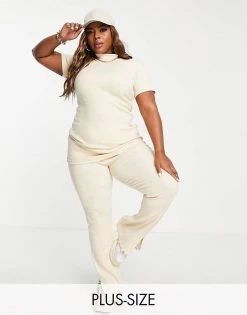 Deals ⭐ Public Desire Curve Lettuce Hem Flared Ribbed Co Ord Ecru For Women 😀 -Outlet Women's Public Desire Store unnamed file 3790