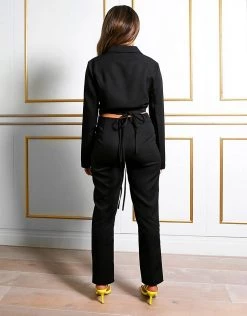 Hot Sale 🔥 Public Desire X Amber Gill Waist Detail Split Front Trouser In Black For Women 👏 -Outlet Women's Public Desire Store unnamed file 3827