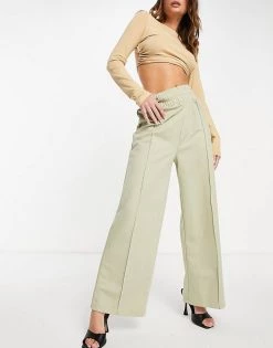 Wholesale 🥰 Public Desire Seam Front Wide Leg Trouser In Sage For Women 😀 -Outlet Women's Public Desire Store unnamed file 3835