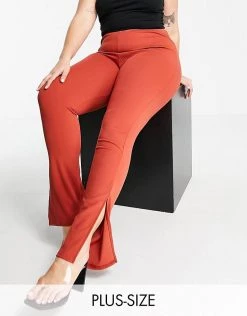 Discount 🔔 Public Desire Curve Split Flare Trousers In Rust For Women Brown ✨
