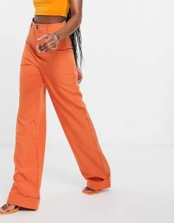 Promo 🛒 Public Desire Tailored Trousers With Turn Up Detail Co Ord In Rust For Women Brown 🔥 -Outlet Women's Public Desire Store unnamed file 3899