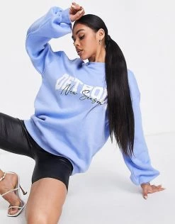 Promo ๐งจ Public Desire Detroit Logo Oversized Sweatshirt In Blue For Women College Blue ๐คฉ