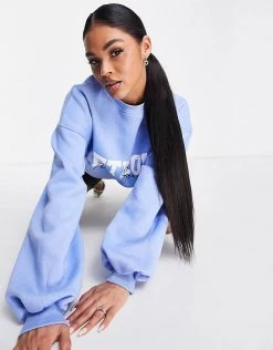 Promo 🧨 Public Desire Detroit Logo Oversized Sweatshirt In Blue For Women College Blue 🤩 -Outlet Women's Public Desire Store unnamed file 3928