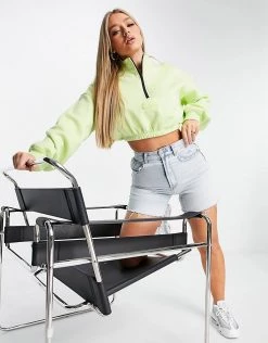 Hot Sale 🌟 Public Desire Cropped Sweatshirt In Lime For Women 🎁 -Outlet Women's Public Desire Store unnamed file 3954