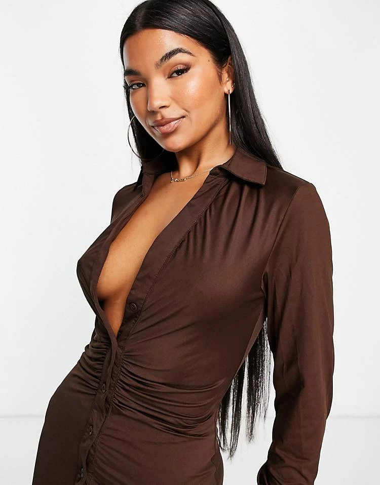 Budget 😉 Public Desire Gathered 👚 Shirt 👗 Dress In Brown For Women 🎁 4 Budget 😉 Public Desire Gathered 👚 Shirt 👗 Dress In Brown For Women 🎁 - Image 2