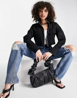 Coupon 🔥 Public Desire Cropped Utility Shacket In Black For Women ✔️ -Outlet Women's Public Desire Store unnamed file 3984