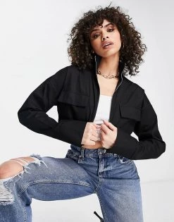 Coupon 🔥 Public Desire Cropped Utility Shacket In Black For Women ✔️ -Outlet Women's Public Desire Store unnamed file 3985