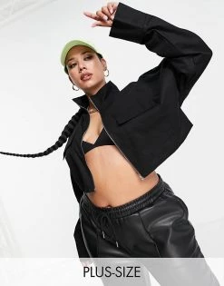 Wholesale 🥰 Public Desire Curve Cropped Utility Shacket In Black For Women ✔️ -Outlet Women's Public Desire Store unnamed file 3990
