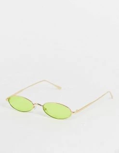 Cheapest 🌟 Public Desire Mini Oval 👓 Sunglasses In Neon Yellow For Unisex 🧨
