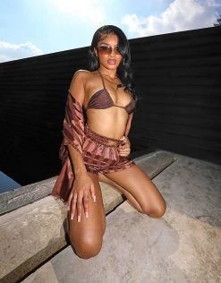 Wholesale 🥰 Public Desire X Kenza Beach Short Co-ord Mocha Satin Stripe Jacquard For Women ⭐ -Outlet Women's Public Desire Store unnamed file 4027