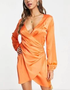New 💯 Public Desire Wrap Beach 👗 Dress In Orange For Women 😉 -Outlet Women's Public Desire Store unnamed file 403