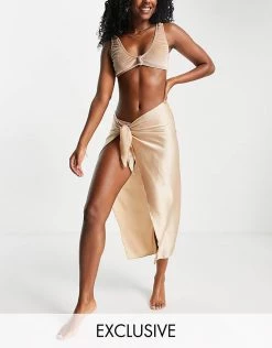 Budget 😍 Public Desire Knot Detail Beach 👗 Skirt In Gold For Women 😍