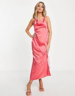 Cheap ❤️ Public Desire Strappy Cami Midi 👗 Dress With Ruched Side Detail In Pink For Women Hyper Pink 😀 -Outlet Women's Public Desire Store unnamed file 414