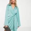 Buy 👏 Public Desire Satin Wrap 👗 Dress In Aqua Blue For Women ⌛ -Outlet Women's Public Desire Store unnamed file 415