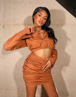 Hot Sale 😀 Public Desire X Kenza Co Ord In Mocha - BROWN ✔️