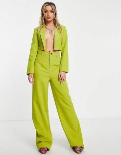 Outlet ๐ Public Desire Cropped Tailored Blazer Co-ord In Lime For Women Chartreusse โ