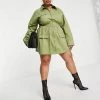 Outlet 🌟 Public Desire Curve Utility 👚 Shirt 👗 Dress In Olive For Women 🎁 -Outlet Women's Public Desire Store unnamed file 420