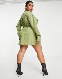 Outlet 🌟 Public Desire Curve Utility 👚 Shirt 👗 Dress In Olive For Women 🎁 -Outlet Women's Public Desire Store unnamed file 423