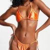 Best deal 🔔 Public Desire Upside Down Triangle 👙 Bikini Top In Satin Sunset Orange - CORAL ⭐