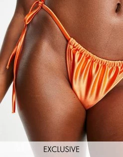 Best deal 🔔 Public Desire Upside Down Triangle 👙 Bikini Top In Satin Sunset Orange - CORAL ⭐ -Outlet Women's Public Desire Store unnamed file 4270