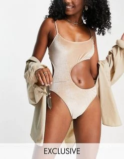 Flash Sale 🔥 Public Desire Cut Out Velvet 🩱 Swimsuit In Mauve For Women 🔥