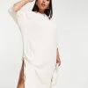 New ✔️ Public Desire Curve Side Split Detail Oversized T-shirt Midaxi 👗 Dress In Cream For Women Oyster 🌟 -Outlet Women's Public Desire Store unnamed file 430