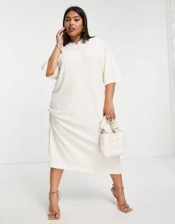 New ✔️ Public Desire Curve Side Split Detail Oversized T-shirt Midaxi 👗 Dress In Cream For Women Oyster 🌟 -Outlet Women's Public Desire Store unnamed file 433