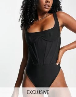 Cheapest 🛒 Public Desire Exclusive Bandage Corset Detail 🩱 Swimsuit In Black For Women 🧨 -Outlet Women's Public Desire Store unnamed file 4378