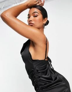 Best deal 👏 Public Desire X Amber Gill Satin Strappy Cami Midi 👗 Dress With Ruched Side Detail In Black For Women ⌛ -Outlet Women's Public Desire Store unnamed file 438