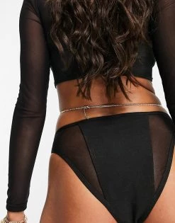 Brand new 😀 Public Desire High Leg Mesh Insert 👙 Bikini Bottom For Women Black ❤️ -Outlet Women's Public Desire Store unnamed file 4425