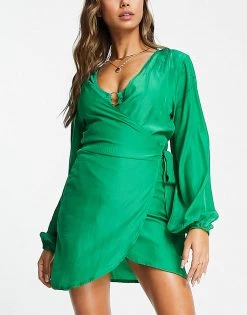 Buy 👏 Public Desire Wrap 👕 Shirt Beach 👗 Dress In Green For Women 🎁 -Outlet Women's Public Desire Store unnamed file 443