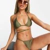 Best reviews of 🔔 Public Desire High Leg String 👙 Bikini Bottom In Olive Green For Women 🧨