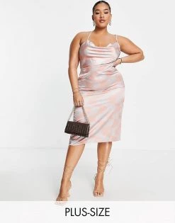 New 😉 Public Desire Curve Satin Midi 👗 Dress In Swirl Print For Women 🔥