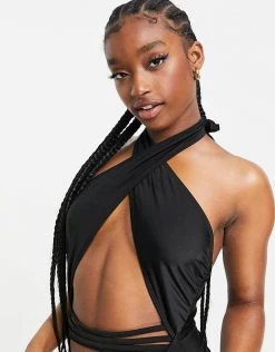 Flash Sale 👍 Public Desire Wrap 🩱 Swimsuit In Black For Women ❤️ -Outlet Women's Public Desire Store unnamed file 4511
