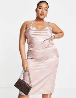 New 😉 Public Desire Curve Satin Midi 👗 Dress In Swirl Print For Women 🔥 -Outlet Women's Public Desire Store unnamed file 453