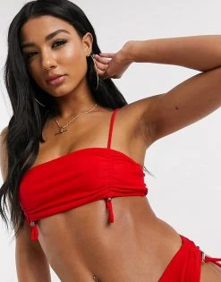 Best reviews of 🎉 Public Desire Bandeau 👙 Bikini Top With Ruched Toggle Detailing In Red For Women 👍