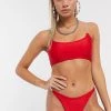 Discount ⭐ Public Desire High Leg 👙 Bikini Bottom With Clear Strap Detail In Red For Women 😉
