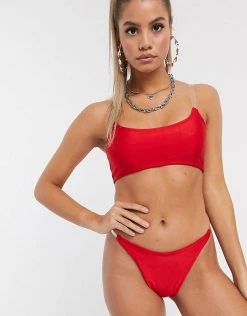 Discount ⭐ Public Desire High Leg 👙 Bikini Bottom With Clear Strap Detail In Red For Women 😉 -Outlet Women's Public Desire Store unnamed file 4567